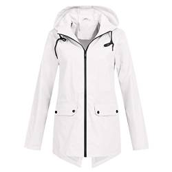 SRZYMJ Regenjacke Damen, Trenchcoat Damen Kurz Windbreaker Damen Outdoorjacke Windbreaker Damen Regenmantel Damen Lang Funktionsjacke Damen 3 In 1 Sportjacke Damen Freizeitjacken Für Damen Weiß von SRZYMJ