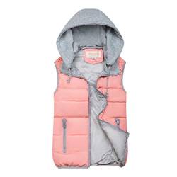 SRZYMJ Steppweste Damen, Daunenweste Damen Lang Winterjacke Daunenjacke Warm Weste Jacke mit Kapuze Steppjacke Wintermantel Daunenmantel Slim Gilet mit Taschen Steppweste Damen Lang Mit Kapuze Rosa von SRZYMJ