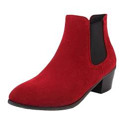 SRZYMJ Stiefeletten Damen Rot Stiefeletten Damen Frihling Stiefel Damen Sexy Winterschuhe Stiefel Frühling Mittelrohrstiefel Mittelrohrstiefel Stiefel mit Bogen Breite Stiefel Plateau Stiefel von SRZYMJ