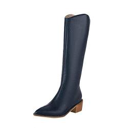 SRZYMJ Stiefeletten Damen Sommer Gestapelt Stiefeletten Flache Stiefel Schnürstiefel Regenstiefel Spitze Winterstiefel Frühling Mittelrohrstiefel Outdoor Stiefel Overknee Stiefel Regenstiefel Blau 42 von SRZYMJ