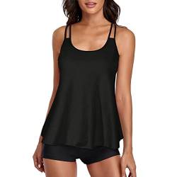 SRZYMJ Tankini Damen, Damen Tankini Bauchweg Dreiteilig Tankini Set und Bikini Set mit Muster Tankini Damen GroßE GroßEn Bikini Damen Set Schwarz von SRZYMJ