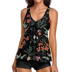 SRZYMJ Tankini Damen Mit Shorts, Damen Tankini Bauchweg Dreiteilig Tankini Set und Bikini Set mit Muster Damen Bikini Slip Bikinislip Damen Mehrpack Schwarz von SRZYMJ