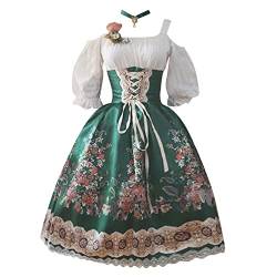 SRZYMJ Trachtenmode Herren Weste Dirndl Set Damen Oktoberfest Outfit Blusen Dirndl Kleider Dirndlkleid Midi Dirndlbluse V Ausschnitt Halloween Uniform Bluse Weiss Dirndl Rot Grün M von SRZYMJ