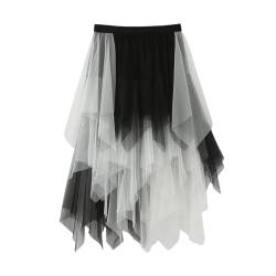 SRZYMJ Tüllrock Damen, Damen-Tüllrock, elastische hohe Taille, 3D-Stickerei, gestufter Lagenrock, Blumenmuster, Netzstoff, A-Linie, Midi-Swing-Rock Tutu Rock Petticoat Unterrock Faltenrock Weiß von SRZYMJ