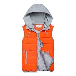 SRZYMJ Weste Lang, Lange Jacke Weste für Damen Ärmellose Daunenweste Kapuzenweste Lange Steppweste Winteroberbekleidung Steppweste Damen Leicht Orange von SRZYMJ