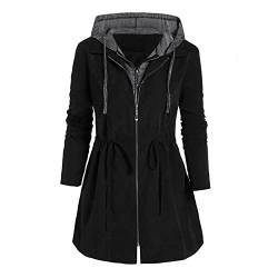 SRZYMJ Winterjacke Damen Lang Leichte Steppjacke Lang Wollmantel Kurz Kapuzenjacke Große Großen Übergangsjacke Wasserdicht Funktionsjacke Wasserdicht Atmungsaktiv Bomberjacke Schwarz Mantel Damen von SRZYMJ