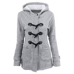 SRZYMJ Winterparka Damen Gefüttert Steppjacke Leicht Mit Beutel Wollmantel Mit Kapuze Kapuzenjacke Kurz Übergangsjacke Softshell Fleecejacke Wandern Bikerjacke Leder Grau Jacke Damen von SRZYMJ