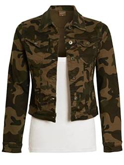 SS7 Damen Stretch Jeansjacke mit Camouflage Muster Khakifarbene Tarnfarbe von SS7