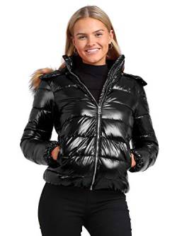 SS7 Damen Winter Stepp Pelz Parka Jacke Steppjacke Gr. 34-44 Gr. 34, Schwarz glänzend von SS7