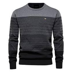 HUIPYOU Herren Pullover Herren gestreifter Kontrast Pullover Herren schmaler Rundhals gestreifter Pullover Herren Pullover Casual Top von SSBZYES