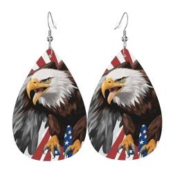 Adler mit USA-Flagge, tropfenförmige Leder-Ohrringe, modisches Accessoire für Damen, Valentinstag, Einheitsgröße, Leder Leder Polyurethan von SSIMOO