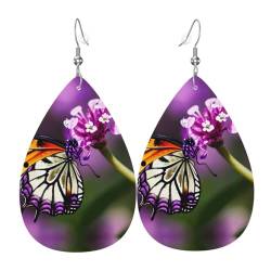 Lila Pflaume Schmetterling Tropfen Leder Ohrringe Damen Mode-Accessoires Valentinstag Essential, Einheitsgröße, Leder Leder Polyurethan von SSIMOO