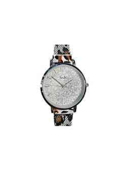 SSK Time Armbanduhr | weißes Armband/Beige/Schwarz/Gelb | Geschenkidee | Kollektion Print, weiß, von SSK STYLE