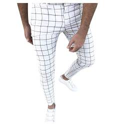 SSLLH Chino Hose Herren Slim Fit Outdoorhose Elegant Jogger Männer Modern Freizeithose Regular Klassisch Basic Chinohose Straight Tapered Hosen für Männer Business kariert Streifen Anzughose, Weiß von SSLLH