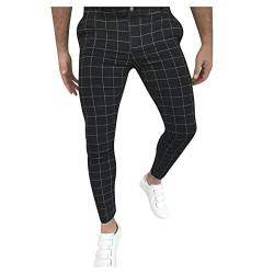 SSLLH Chino Hose Herren Slim Fit Outdoorhose Elegant Jogger Männer Modern Freizeithose Regular Klassisch Basic Chinohose Straight Tapered Hosen für Männer Business kariert Streifen Anzughose, Schwarz von SSLLH