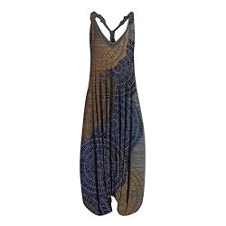 SSLLH Damen Casual Lose Jumpsuit Boho Lang Druck Overall Baggy Oversize Playsuit Aladinhose Ärmellos Sommerhose für Frauen Leichte Einteiler Rompers Mädchen Sommeroverall Haremshose, Marine, 3XL von SSLLH