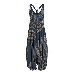 SSLLH Damen Jumpsuit Boho Lang Druck Overall Baggy Oversize Playsuit Aladinhose Ärmellos Vintage Sommerhose für Frauen Casual Lose Leichte Einteiler Rompers Mädchen Sommeroverall Haremshose, Grau, L von SSLLH