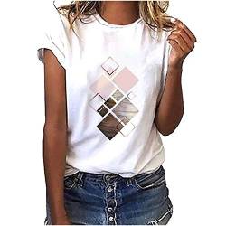 SSLLH Damen T-Shirt Rundhals Bunt Geometrische Drucken Kurzarm Pullover O-Ausschnitt Sport Casual Tshirt Bluse Basic Weiss Teenager Mädchen Frauen Hemd Bluse Tunic Tunika Fitness Sport Tops Tee von SSLLH