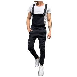 SSLLH Herren Denim Latzhose Slim Fit Latzanzug mit Träger Overall Jeans Lange Mode Schutzlatzhose für Männer Arbeitshose Latz und Kniepolstertaschen Cargo Workwear Strampler Knietaschen, Schwarz von SSLLH