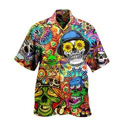 SSLLH Herren Hawaiihemd Skull Drucken Kurzarm Hawaii Hemd Sommer Loose Fit Strandhemd Funky Hawaii-Print Sommerhemd für Männer Strandurlaub Reise Hawaii-Hemd Freizeithemden für Karneval Party von SSLLH