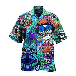 SSLLH Herren Hawaiihemd Skull Drucken Kurzarm Hawaii Hemd Sommer Loose Fit Strandhemd Funky Hawaii-Print Sommerhemd für Männer Strandurlaub Reise Hawaii-Hemd Freizeithemden für Karneval Party von SSLLH