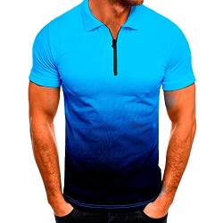 SSLLH Herren PoloshirtKurzarm Beiläufige Dünne Kurzarm T-Shirt Casual Leichte Slim Fit Shirts mit Reißverschluss Farbverlauf Polohemd Golf Basic Shirt Bluse Herren Top für Frühling und Sommer von SSLLH