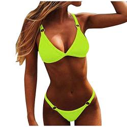 SSLLH Ring Bikini Set Damen Sexy Tiny BH uad Triangle Badebekleidung Push Up Bademode für Frauen Tiefer V Ausschnitt Einfarbig Badeanzug Summer Sea Beach Strand Zweiteiliger, Grün, S von SSLLH