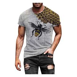 SSLLH T-Shirt Herren Kurzarm Tee mit Rundhalsausschnitt 3D Tier Druck Tshirt Modisch Bienen und Waben Motiv Shirts Loose Fit Freizeitshirt für Männer Lässige Bequem Top Casual Weich Streetwear, Grau von SSLLH