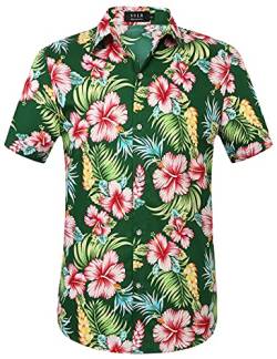 Hawaii-Hemd für Herren, Strandhemden für Herren, tropische Hemden, kurzärmelig, Blumenmuster, lässig, Button-Down, Waldgrün (168-370), XL von SSLR