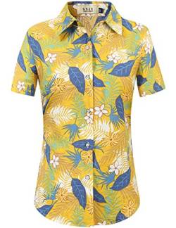 SSLR Damen Bluse Baumwolle Ananas Shirt Kurzarm Hawaii Hemd Sommer Blusen für Damen (Large, Gelb(668-62)) von SSLR