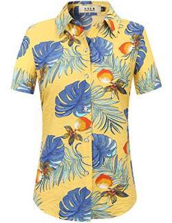 SSLR Damen Bluse Baumwolle Ananas Shirt Kurzarm Hawaii Hemd Sommer Blusen für Damen (Medium, Gelb) von SSLR
