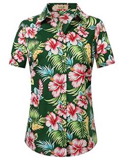 SSLR Damen Bluse Elegant Shirt Kurzarm Hawaii Hemd Sommer Blusen für Damen(Small,Waldgrün) von SSLR