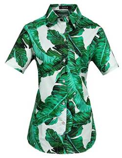 SSLR Damen Bluse Elegant Shirt Kurzarm Hawaii Hemd Sommer Blusen für Damen (Small, Grün) von SSLR