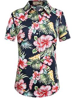 SSLR Damen Bluse Elegant Shirt Kurzarm Hawaii Hemd Sommer Blusen für Damen (X-Large, Marine) von SSLR