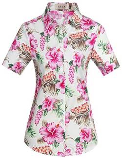 SSLR Damen Bluse Elegant Shirt Kurzarm Hawaii Hemd Sommer Blusen für Damen (X-Large, Rosa Hibiscus) von SSLR