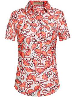 SSLR Damen Bluse Flamingos Kurzarm Hawaii Hemd Sommer Blusen für Damen (X-Large, Weiß) von SSLR