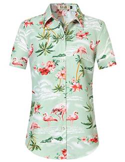 SSLR Damen Flamingo-Hemd, lässig, kurzärmelig, Hawaii-Hemden für Damen, lichtgrün, Mittel von SSLR
