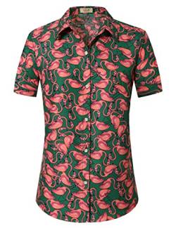 SSLR Damen-Hawaii-Shirt, bedruckt, kurzärmelig, lässig, mit Knopfleiste, Grün (Army Green), Groß von SSLR