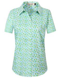 SSLR Damen Hawaii-Shirts Kurzarm Blusen Casual Button Down Shirts für Damen, Blau-grüner Ananas, Klein von SSLR
