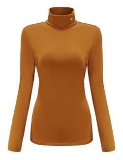 SSLR Damen Thermo Langarmshirt Rollkragenshirt Slim Fit Basic Tops Gebürstete Turtleneck Pullover (Large, Braun) von SSLR