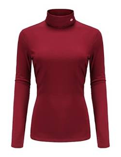 SSLR Damen Thermo Langarmshirt Rollkragenshirt Slim Fit Basic Tops Gebürstete Turtleneck Pullover (Large, Dunkel rot) von SSLR