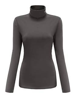 SSLR Damen Thermo Langarmshirt Rollkragenshirt Slim Fit Basic Tops Gebürstete Turtleneck Pullover (Large, Dunkelgrau) von SSLR