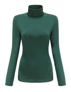 SSLR Damen Thermo Langarmshirt Rollkragenshirt Slim Fit Basic Tops Gebürstete Turtleneck Pullover (Large, Dunkelgrün) von SSLR