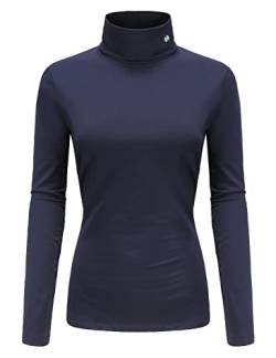 SSLR Damen Thermo Langarmshirt Rollkragenshirt Slim Fit Basic Tops Gebürstete Turtleneck Pullover (Large, Marine blau) von SSLR