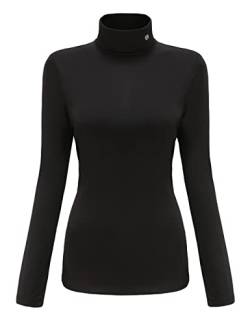 SSLR Damen Thermo Langarmshirt Rollkragenshirt Slim Fit Basic Tops Gebürstete Turtleneck Pullover (Large, Schwarz) von SSLR