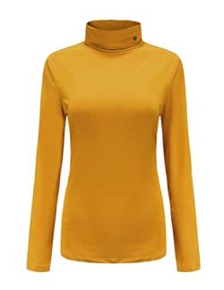 SSLR Damen Thermo Langarmshirt Rollkragenshirt Slim Fit Basic Tops Gebürstete Turtleneck Pullover (Medium, Dunkel Gelb) von SSLR