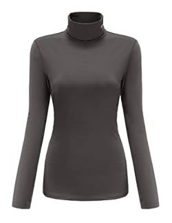 SSLR Damen Thermo Langarmshirt Rollkragenshirt Slim Fit Basic Tops Gebürstete Turtleneck Pullover (Medium, Dunkelgrau) von SSLR