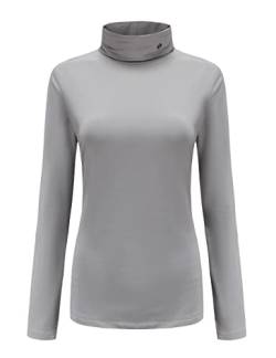 SSLR Damen Thermo Langarmshirt Rollkragenshirt Slim Fit Basic Tops Gebürstete Turtleneck Pullover (Small, Grau) von SSLR