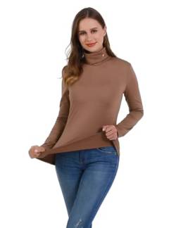 SSLR Damen Thermo Langarmshirt Rollkragenshirt Slim Fit Basic Tops Gebürstete Turtleneck Pullover (X-Large, Dunkles Khaki) von SSLR