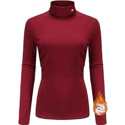 SSLR Damen Thermo-T-Shirt mit Rollkragen, schmale Passform, langärmelig, Baselayer, dunkelrot, Mittel von SSLR